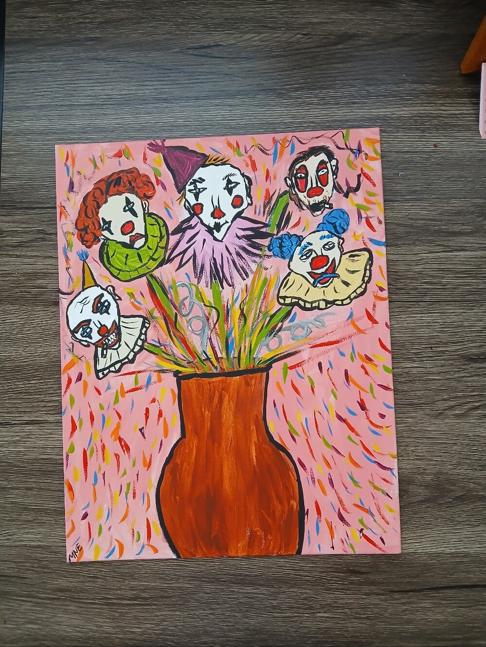 Clown Flowers Painting Folk Art